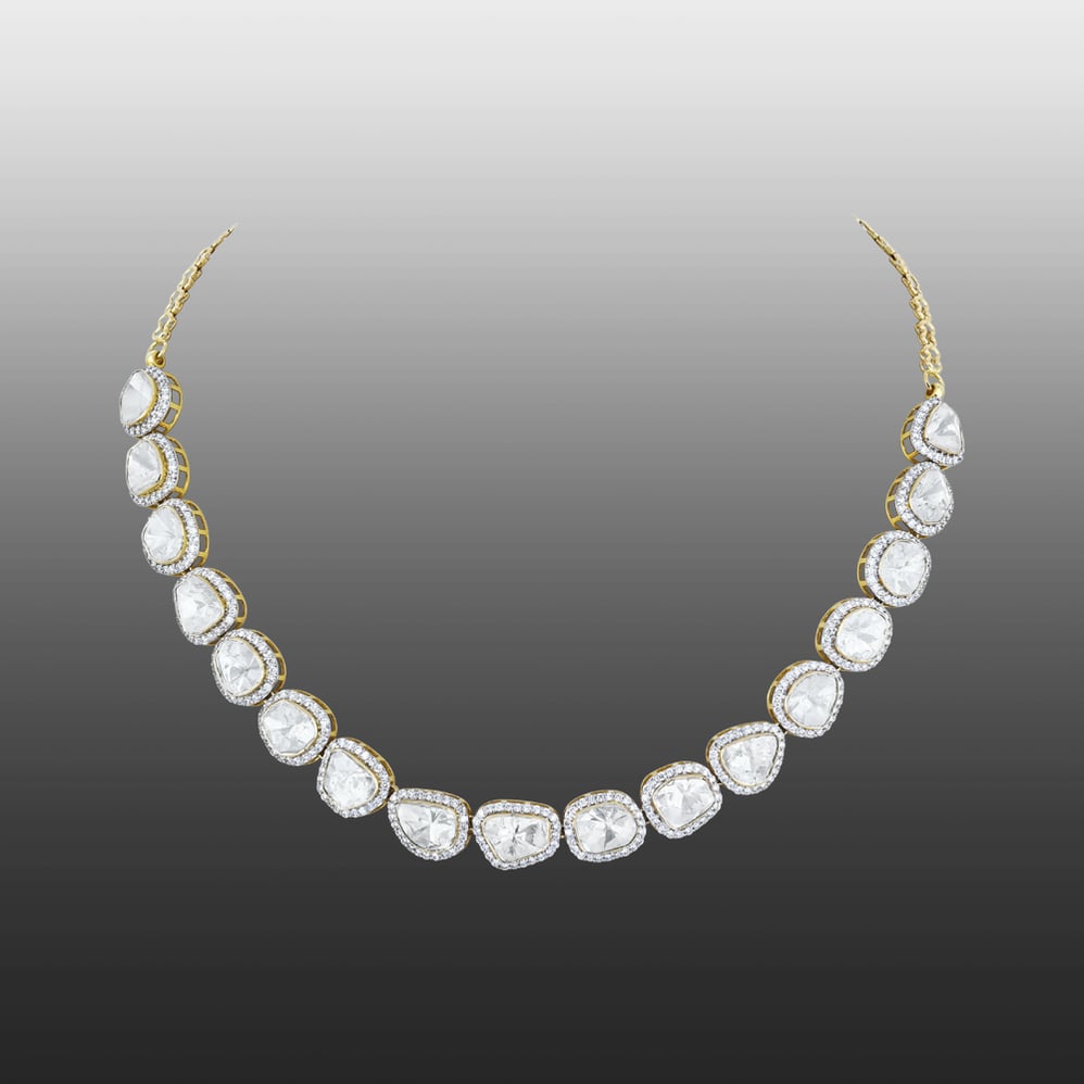 Polki Necklace with Full-Cut Diamond Halo Detailing